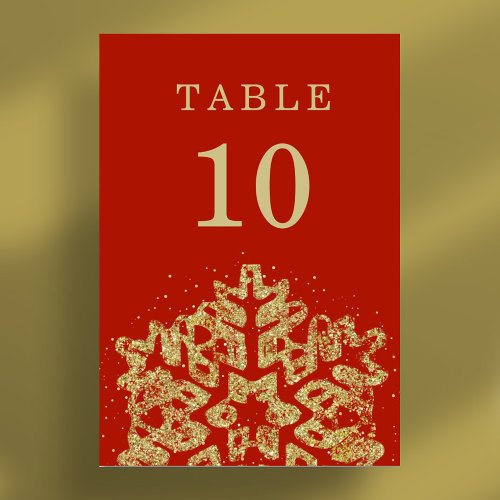 Simple Winter Christmas Holiday Wedding Gold Red  Table Number