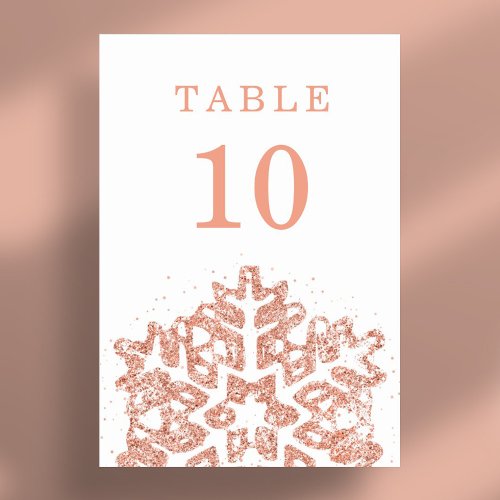 Simple Winter Christmas Holiday Wedding Rose Gold  Table Number