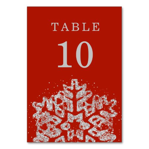 Simple Winter Christmas Holiday Wedding Silver Red Table Number