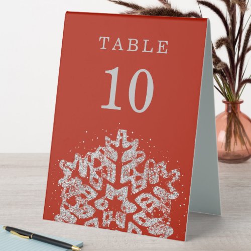Simple Winter Christmas Holiday Wedding Silver Red Table Tent Sign