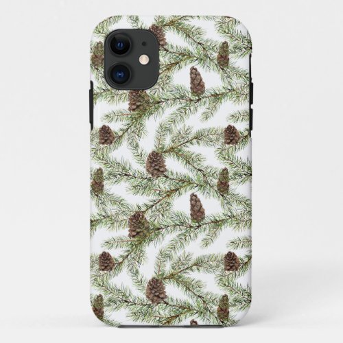 Simple Winter Fir Cone Christmas Pattern iPhone 11 Case