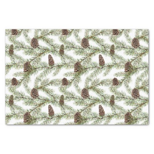Simple Winter Fir Cone Watercolor Christmas Tissue Paper