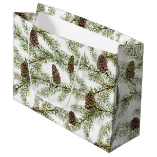 Simple Winter Fir Cone Watercolor Large Gift Bag