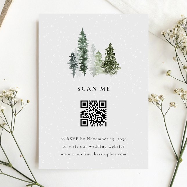 Simple Winter Forest Wedding QR Code RSVP Card (Creator Uploaded)