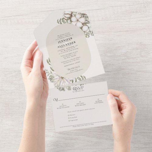Simple Winter Greenery Oval Green Moss Wedding  All In One Invitation
