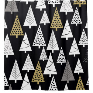 Simple winter pattern. Black background. Gold, sil Shower Curtain