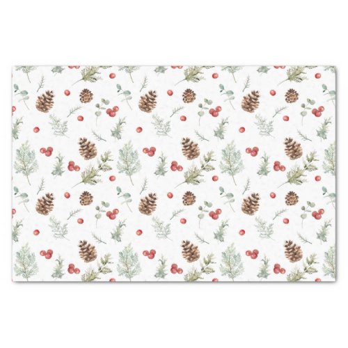 Simple Winter Pine Berry Watercolor Christmas Tissue Paper