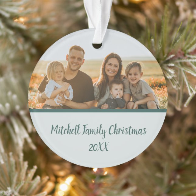 Simple Winter Pine Family Photo Memory Christmas Ornament (Tree)