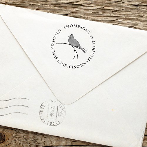Simple Winter Red Cardinal Nature Return Address Self_inking Stamp