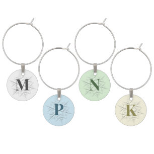 Simple Winter Silver Snowflakes Colorful Monogram Wine Charm
