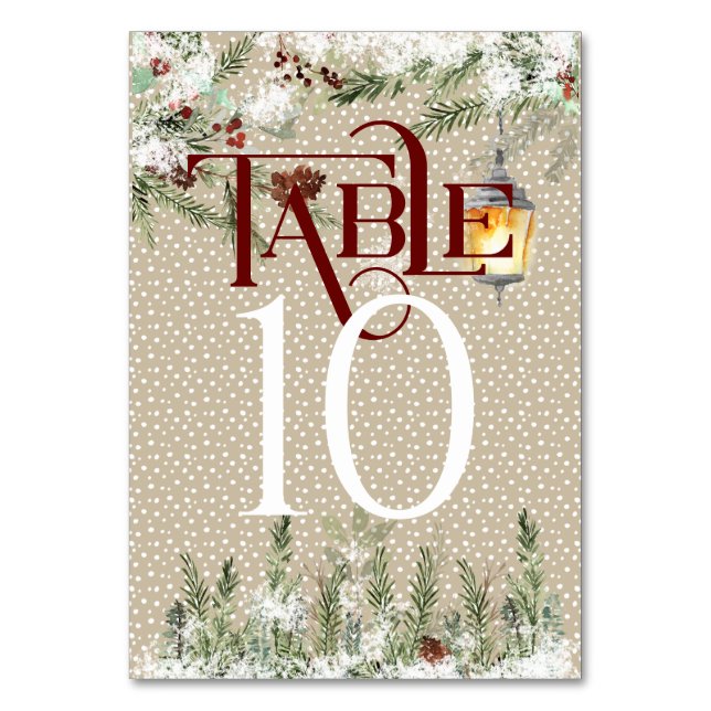 Simple Winter Wedding Reception Table #10 Table Number (Front)