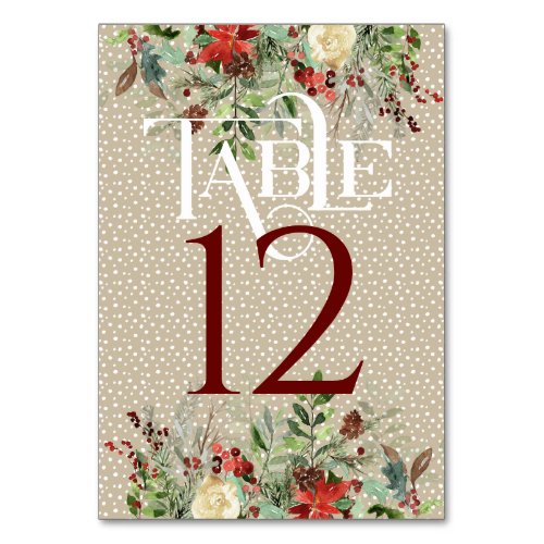 Simple Winter Wedding Reception Table 12 Table Number