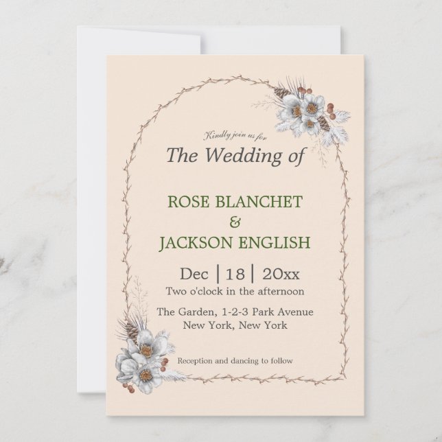 Simple Winter Wedding White Flowers Invitation (Front)