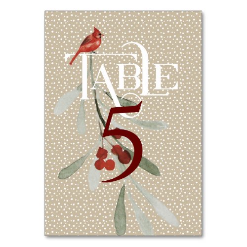 Simple Winter with Cardinal Wedding Reception Table Number