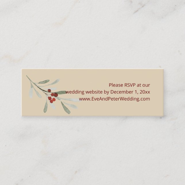 Simple Winter with Cardinal Wedding Website RSVP Mini Business Card (Front)