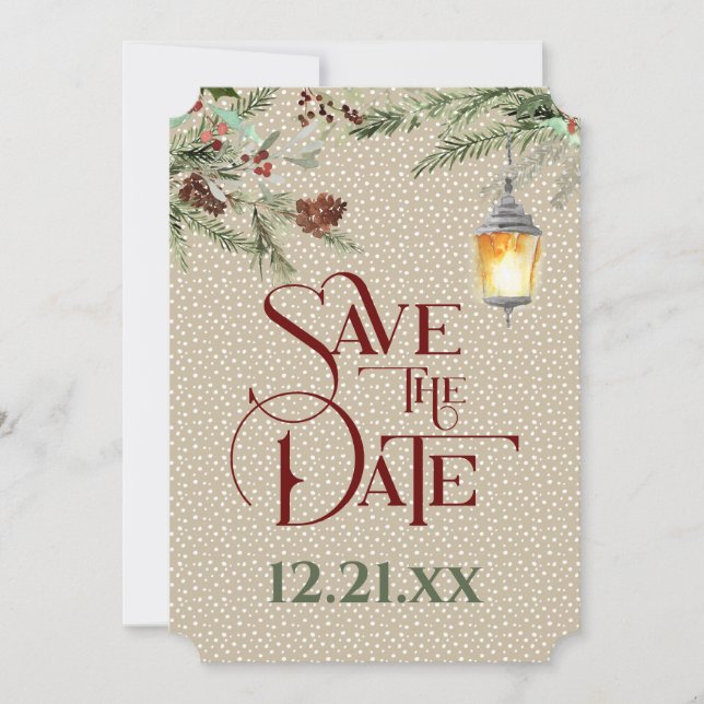 Simple Winter with Lantern Wedding Save The Date (Front)