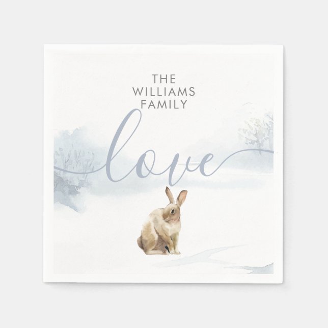 Simple Winter Woodland Scene Hare Christmas Napkins (Front)