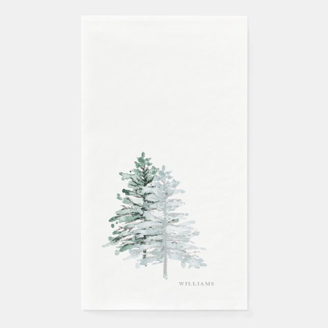 Simple Winter Woodlands Custom Name Paper Guest Towels (Front)