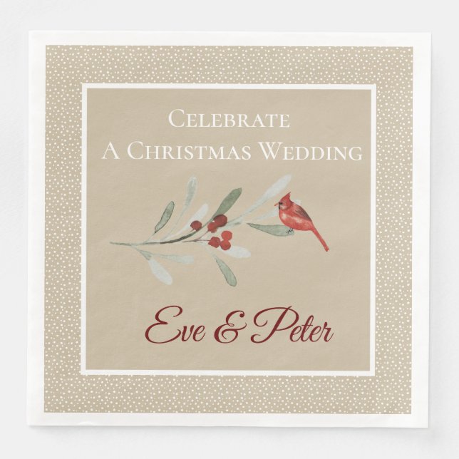 Simple Winters| Red Cardinal | Square | Wedding Paper Dinner Napkins (Front)