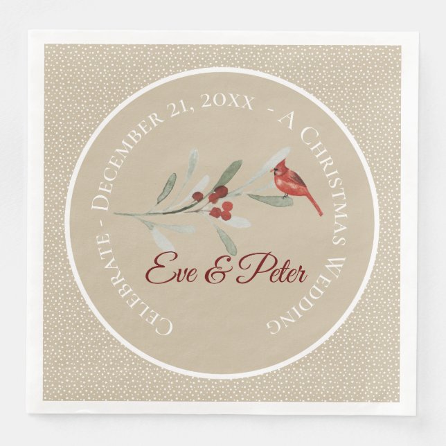 Simple Winters| Red Cardinal |Wedding Paper Dinner Napkins (Front)