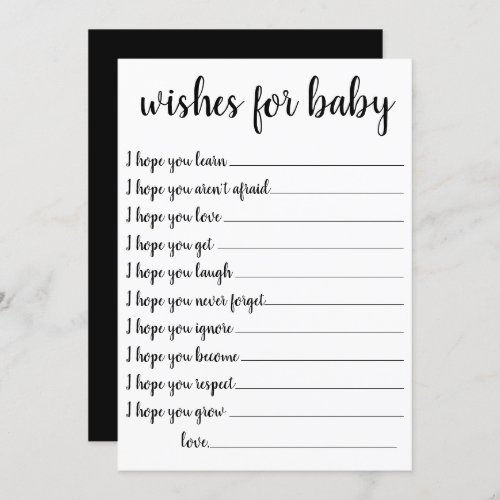 Simple Wishes for Baby  Black White Keepsake Card