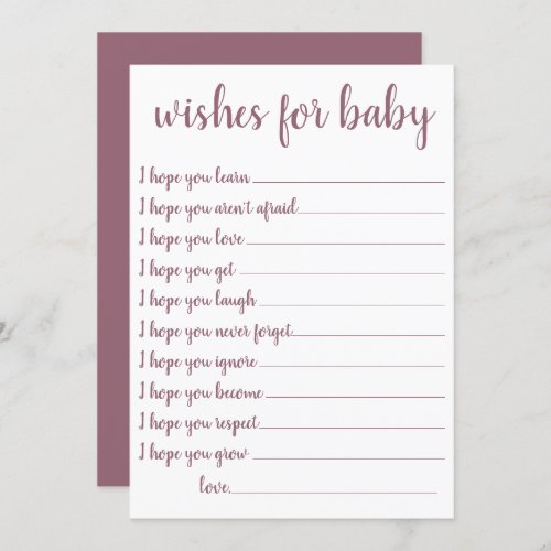 Simple Wishes for Baby  Mauve Pink Keepsake Card