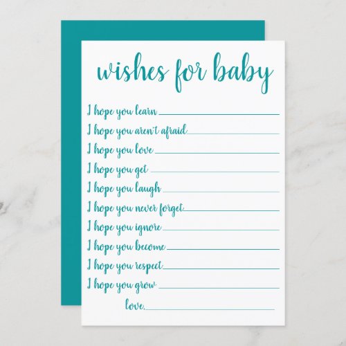 Simple Wishes for Baby  Teal Aqua Keepsake Card