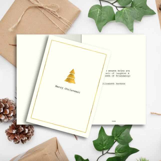 Simple Wishes • Minimalist Gold Christmas Tree Holiday Card (Creator Uploaded)