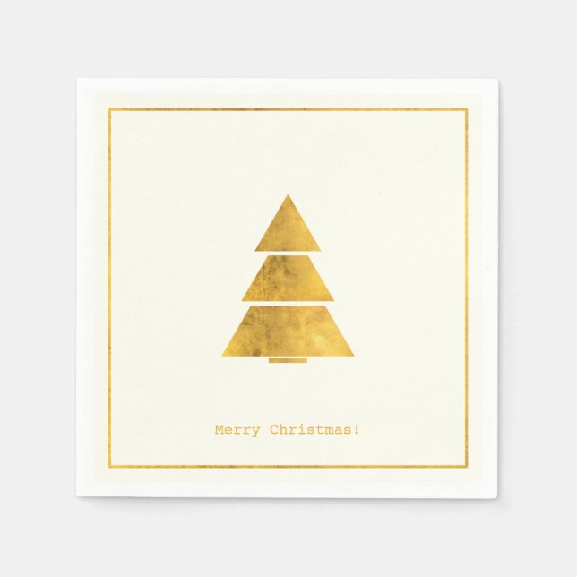 Simple Wishes • Minimalist Gold Christmas Tree Napkins (Front)