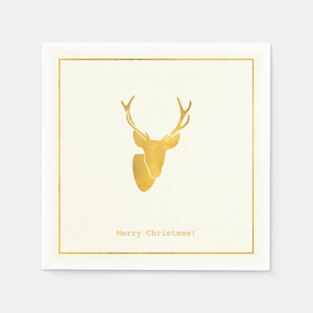 Simple Wishes • Minimalist Gold Deer Christmas Napkins (Front)