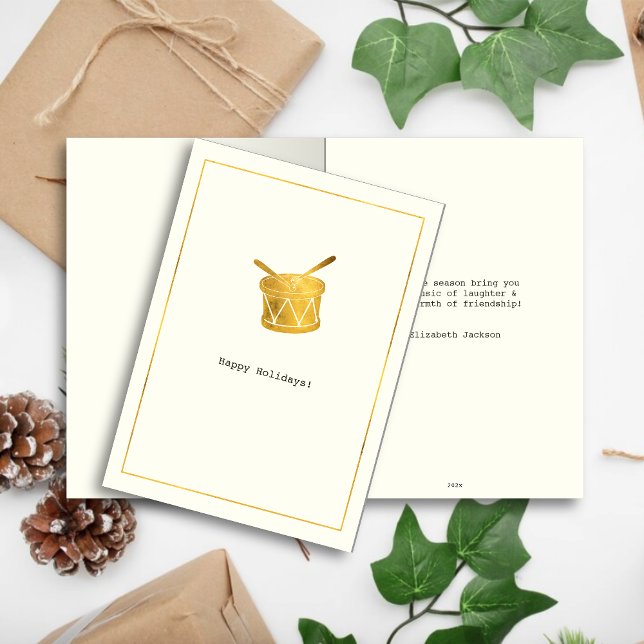 Simple Wishes • Minimalist Gold Drum Christmas Holiday Card (Creator Uploaded)