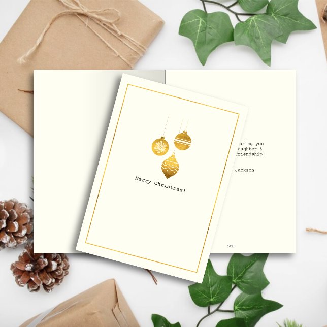 Simple Wishes • Minimalist Gold Ornament Christmas Holiday Card (Creator Uploaded)
