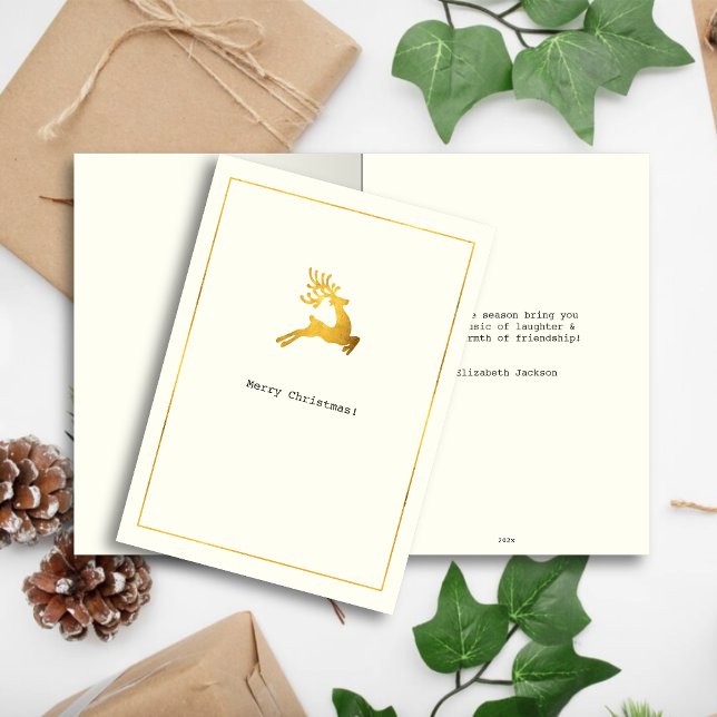 Simple Wishes • Minimalist Gold Reindeer Christmas Holiday Card (Creator Uploaded)