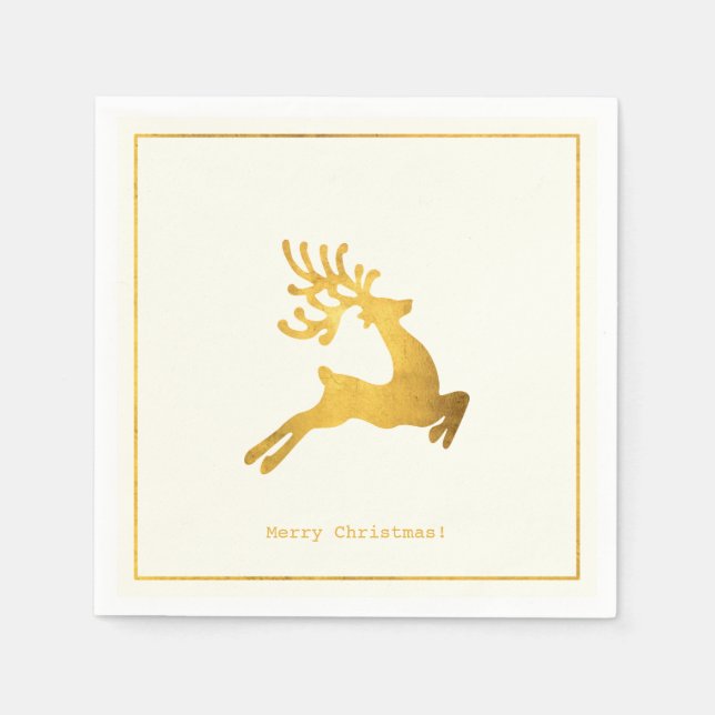 Simple Wishes • Minimalist Gold Reindeer Christmas Napkins (Front)