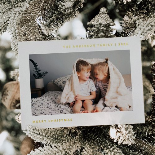 Simple Wishes  Minimalist Two Photo Foil Holiday Card