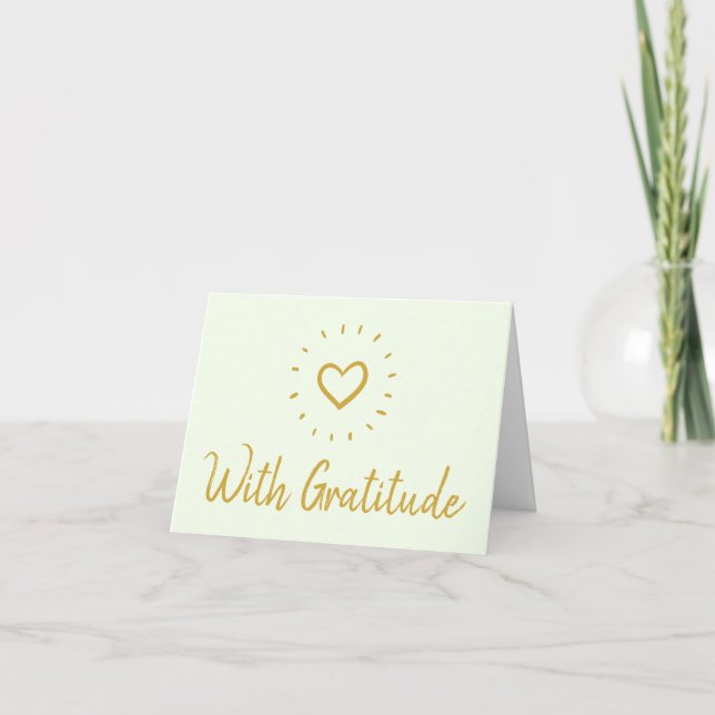 Simple With Gratitude Heart Typography Letterpress Thank You Card (Front)