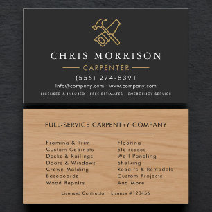 Simple Wood Carpenter Carpentry  Business Card