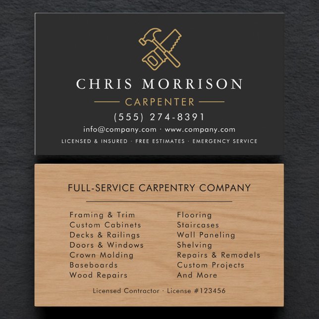 Simple Wood Carpenter Carpentry  Business Card (Creator Uploaded)