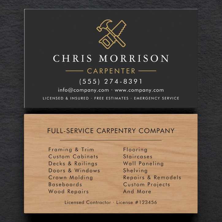 Simple Wood Carpenter Carpentry Business Card