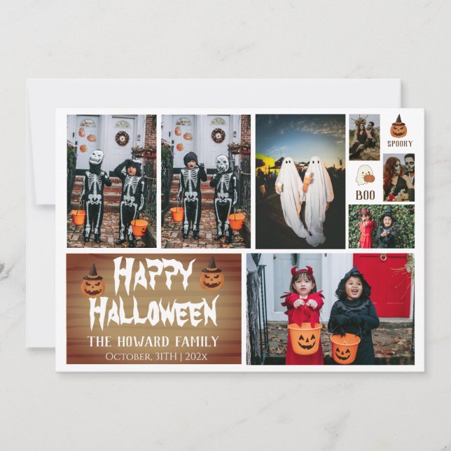 Simple Wood Spooky Photo Happy Halloween Holiday Card (Front)