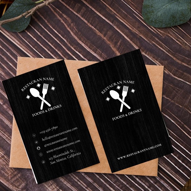 Simple Wood Textured Restaurant Logo Rustic Custom Business Card (Simple Wood Textured Restaurant Logo Rustic Custom Business Card)