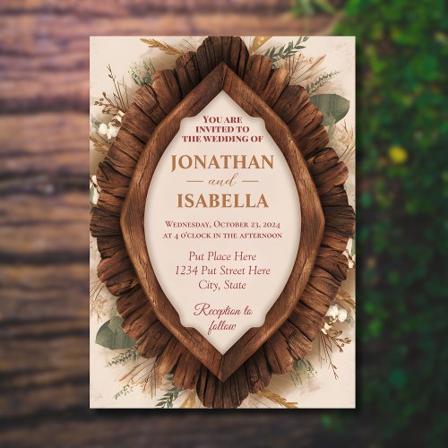 Simple Wooden Frame Rustic Wedding Invitation