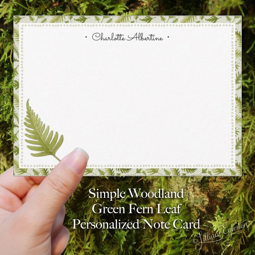 Simple Woodland Green Fern Leaf Personalized  Note Card
