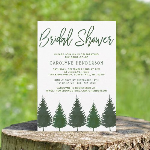 Simple Woodland Pine Trees Greenery Bridal Shower Invitation