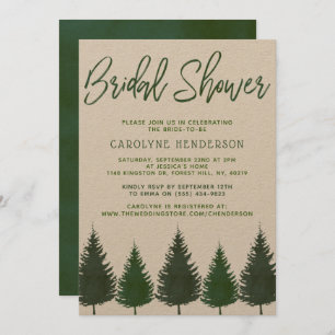 Simple Woodland Pine Trees Greenery Bridal Shower Invitation
