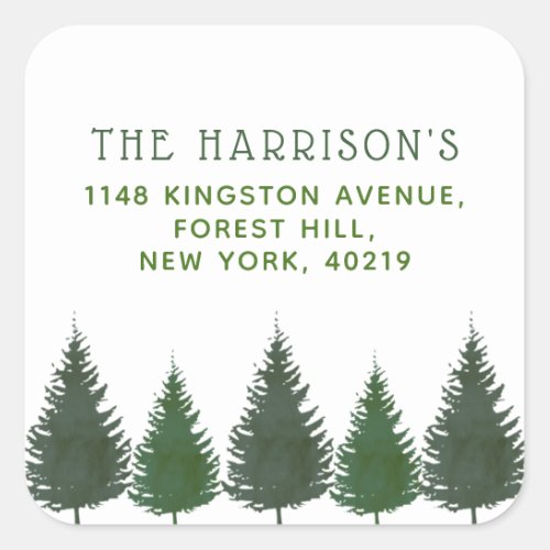 Simple Woodland Pine Trees Greenery Return Address Square Sticker