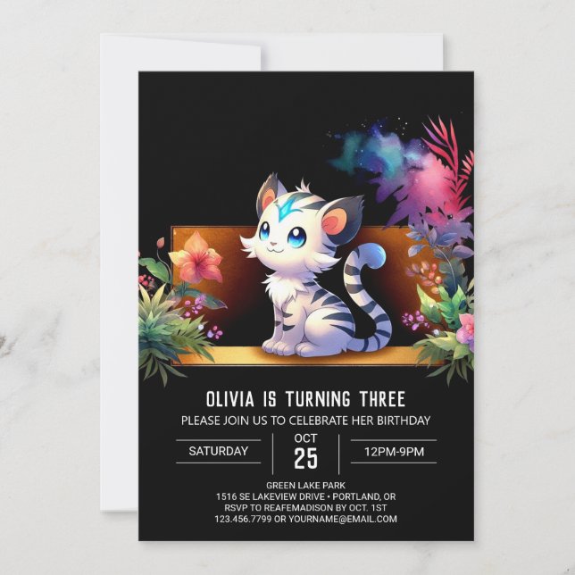 Simple Woodland Tiger Birthday Invitation (Front)
