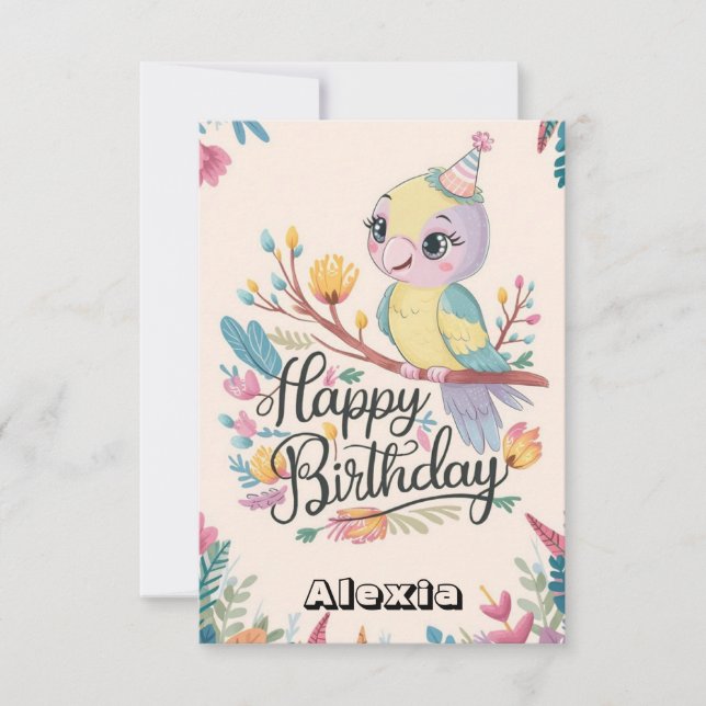 Simple Woods Parrot Digital Birthday  Card (Front)