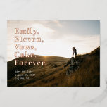 Simple Word List Save the Date Big Photo Card<br><div class="desc">Simple and bold raised foil text on white features a list of the wedding basics: you, your beloved, wedding vows, cake and your future forever, making this save the date card a modern way to send your big news to family and friends. Easy to customize text accommodates the wedding date...</div>