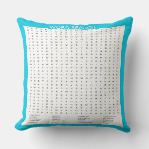 Simple Word Search on Aqua Color Border Throw Pillow